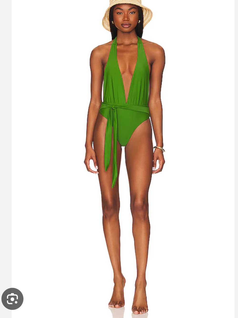 superdown Simone Green Deep V Halter One-Piece Swimsuit xs